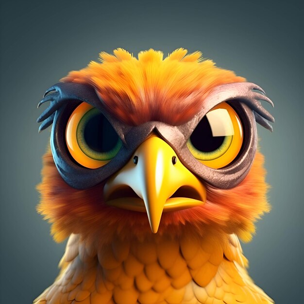 Photo 3d rendering of a golden eagle with orange hair and big eyes