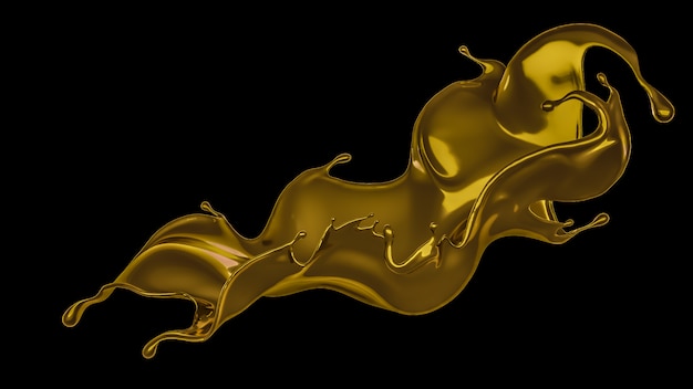 3d rendering of a golden flowing splash