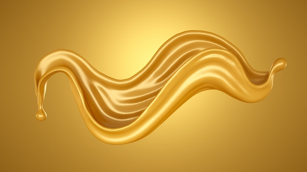 3d rendering of a golden flowing splash