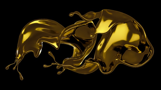 3d rendering of a golden flowing splash