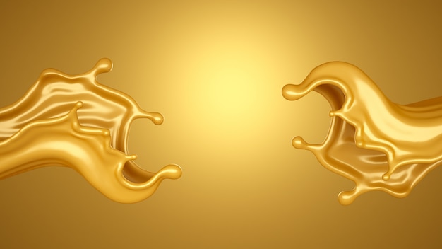 3d rendering of golden flowing splashes