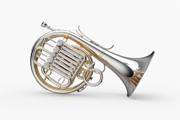 3d rendering of a golden French horn on a white background