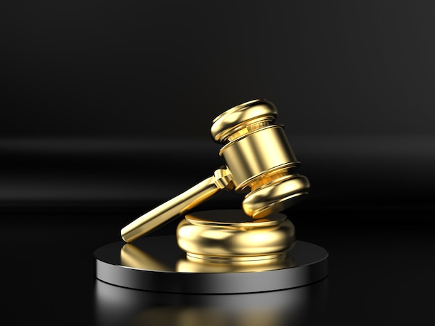 3d rendering golden gavel judge on black background