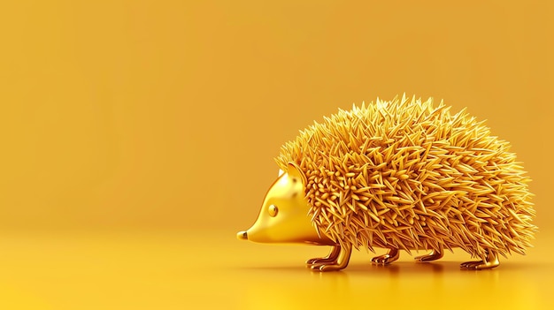 Photo 3d rendering of a golden hedgehog on a matching background the animal is facing the left of the frame and is in focus