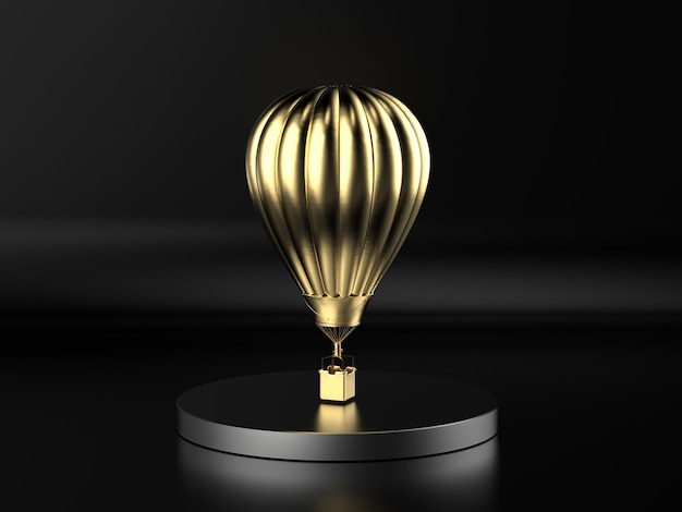 3d rendering golden hot air balloon fly on black background