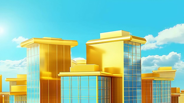 Photo 3d rendering of golden house and buildings model