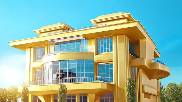 Photo 3d rendering of golden house and buildings model