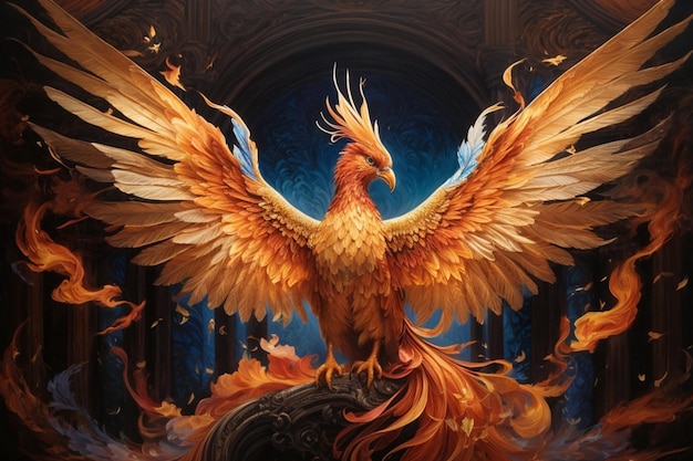 Premium AI Image | 3D rendering of a golden phoenix on a dark background