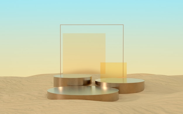 3d rendering of golden Podium and desert.