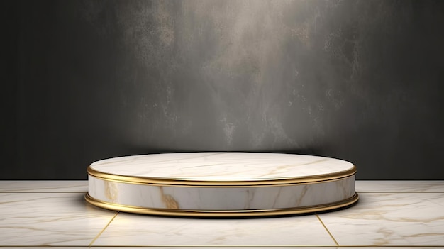 3D-рендеринг золотого подиума на белом мраморном полу