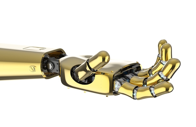 3d rendering golden robotic hand extend isolated on white