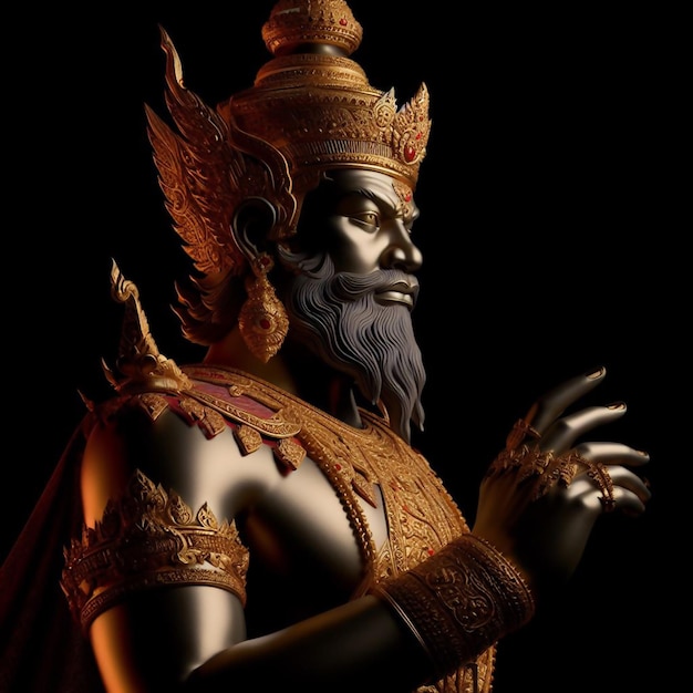 黒の背景イラストにクメール帝国の王の黄金の彫像の 3 D レンダリング