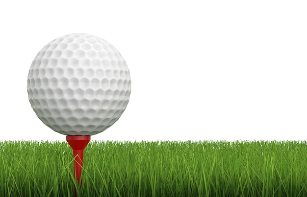 3d rendering pallina da golf sul tee con erba verde