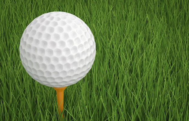 Photo 3d rendering golf ball on tee with green grass