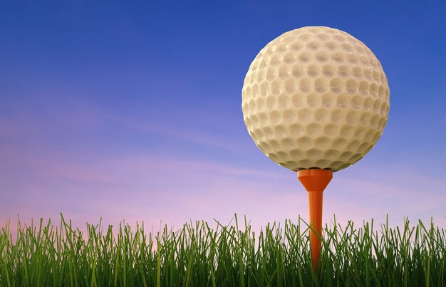 3d rendering golf ball on tee with green grass