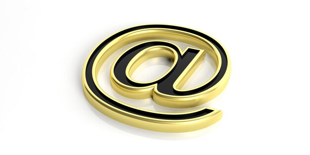 Foto 3d-rendering gouden mail symbool op witte achtergrond