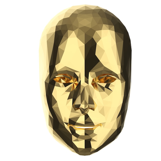 3D-rendering gouden veelhoekig gezichtsmasker geïsoleerd op wit