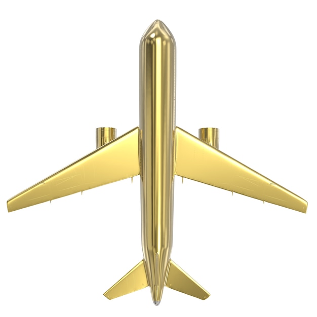 3d-rendering gouden vliegtuig op witte achtergrond