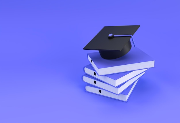 3d rendering of graduation cap books realistic 3d shapes\
education online concept