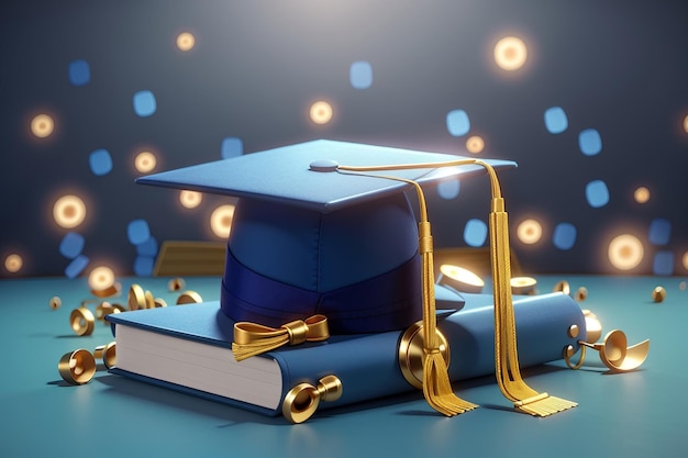 3d rendering of graduation hat on background concept of academic achievement 3d render illustration cartoon style