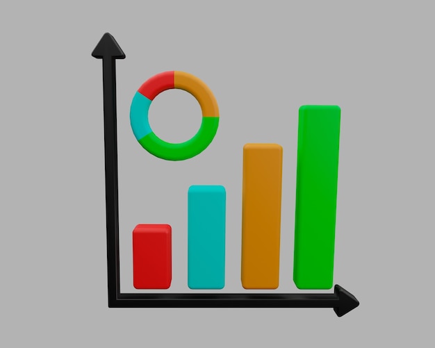 Photo 3d rendering of graph icon bar chart and pie chart by sectors.