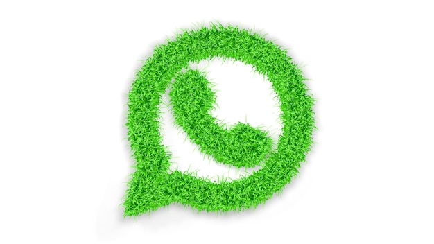 3D rendering grass effect whatsapp icon Natural green grass color with isolated white background