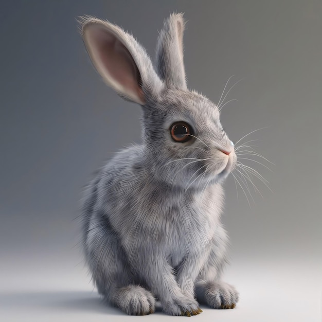 3D rendering of a gray rabbit isolated on gray background with shadow