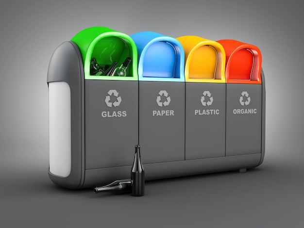 3d rendering of gray Recycle Bins Clipping path included