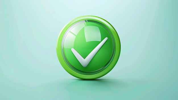 Photo a 3d rendering of a green check mark icon the check mark is enclosed in a circle with a glossy finish and a beveled edge