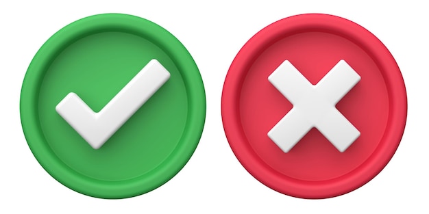 3d rendering of green check marks and red crosses fit for design assets