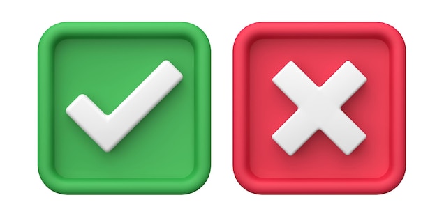 3d rendering of green check marks and red crosses fit for design assets