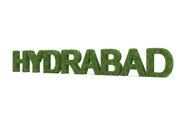 3d rendering of green grass hydrabad word isolated 