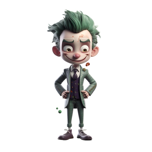 3D rendering of a green haired clown isolated on white background