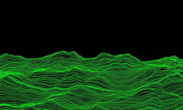 3D rendering. Green light topography. Stripped terrain.