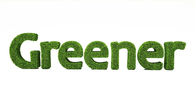 Фото 3d-рендеринг greener слово из зеленой травы спасти концепцию земли