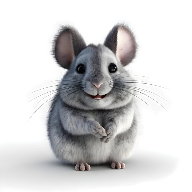 3D rendering of a grey chinchilla isolated on white background