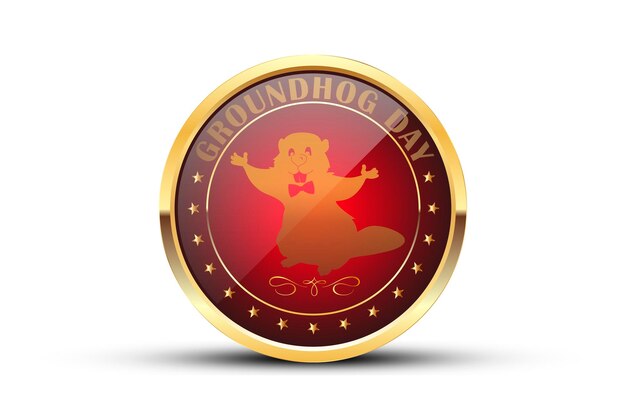 3D-rendering Groundhog Day Medallion met de inscriptie Groundhog Day op een witte achtergrond