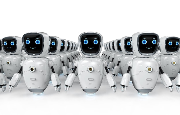 3d rendering group of automation or assistant robots