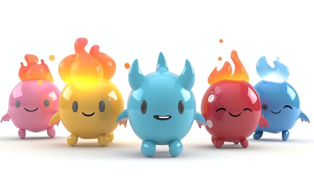 3D rendering of a group of cute and colorful cartoon characters