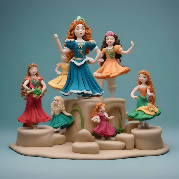 3d rendering of a group of dolls on a pedestal