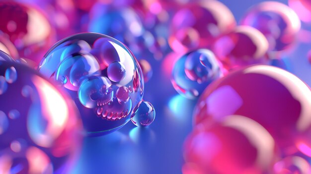 3D rendering of a group of pastel colored spheres with a skull inside the biggest one