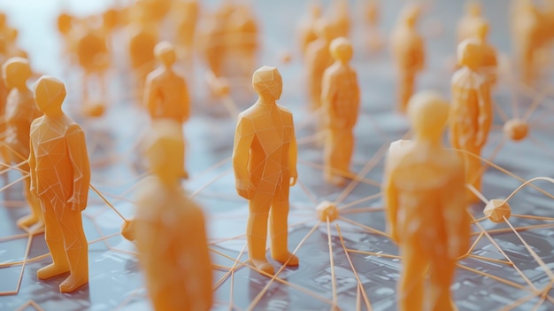 3d rendering of a group of people each person is a different color and they are all connected to eac