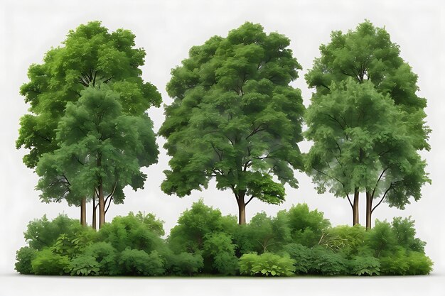 3D rendering of a group of trees isolated on a white background