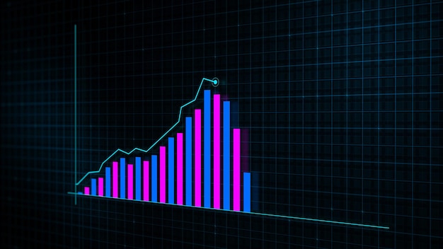 3D rendering of growing line graph of digital income growth chart