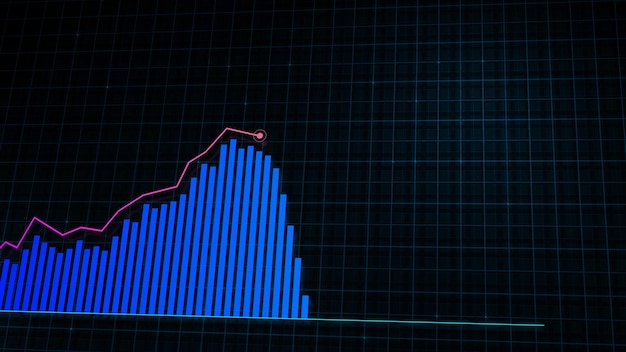 3D rendering of growing line graph of digital income growth chart