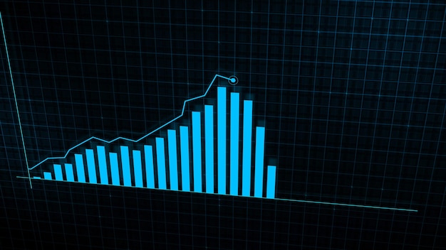 3D-рендеринг растущего линейного графика диаграммы роста цифрового дохода