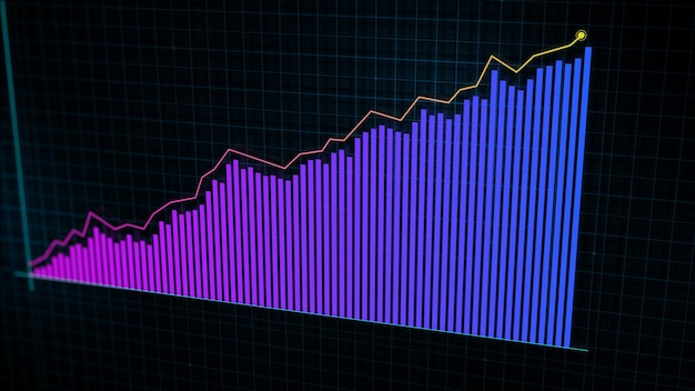 3D rendering of growing line graph of digital income growth chart