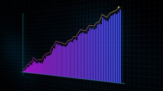 Photo 3d rendering of growing line graph of digital income growth chart