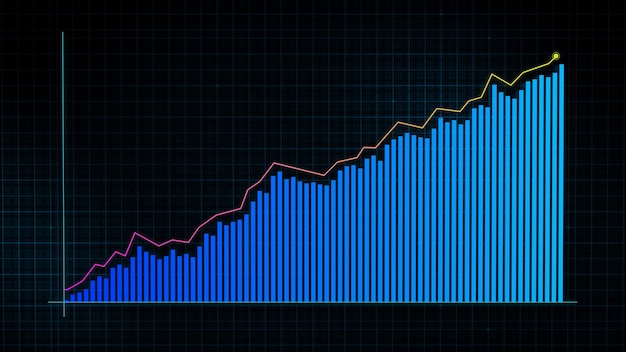 3D rendering of growing line graph of digital income growth chart