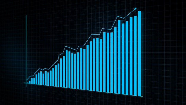 3D rendering of growing line graph of digital income growth chart